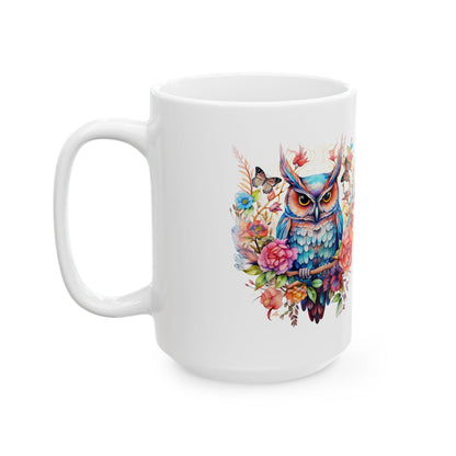 Mystic Owl Ceramic Mug | Vibrant Floral Coffee Cup (15 oz)