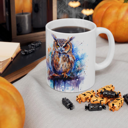Watercolor Owl Mug | Autumn Forest Ceramic Coffee Cup (15oz)