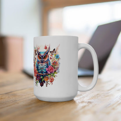 Mystic Owl Ceramic Mug | Vibrant Floral Coffee Cup (15 oz)