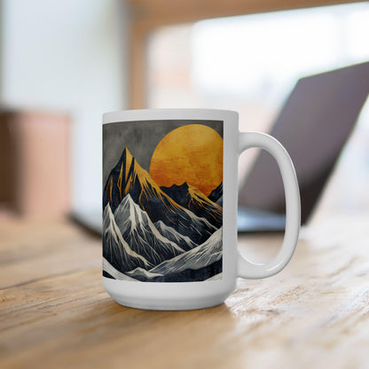 ColorFlow Mountain Sunrise Mug | Bold 15oz Ceramic Coffee Cup