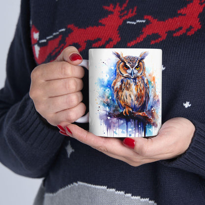 Watercolor Owl Mug | Autumn Forest Ceramic Coffee Cup (15oz)