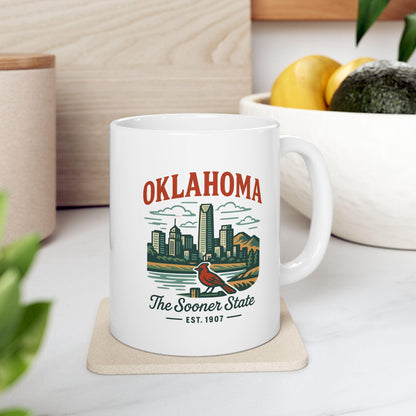 Oklahoma Skyline Mug | The Sooner State Ceramic Coffee Cup | Vintage Travel Gift