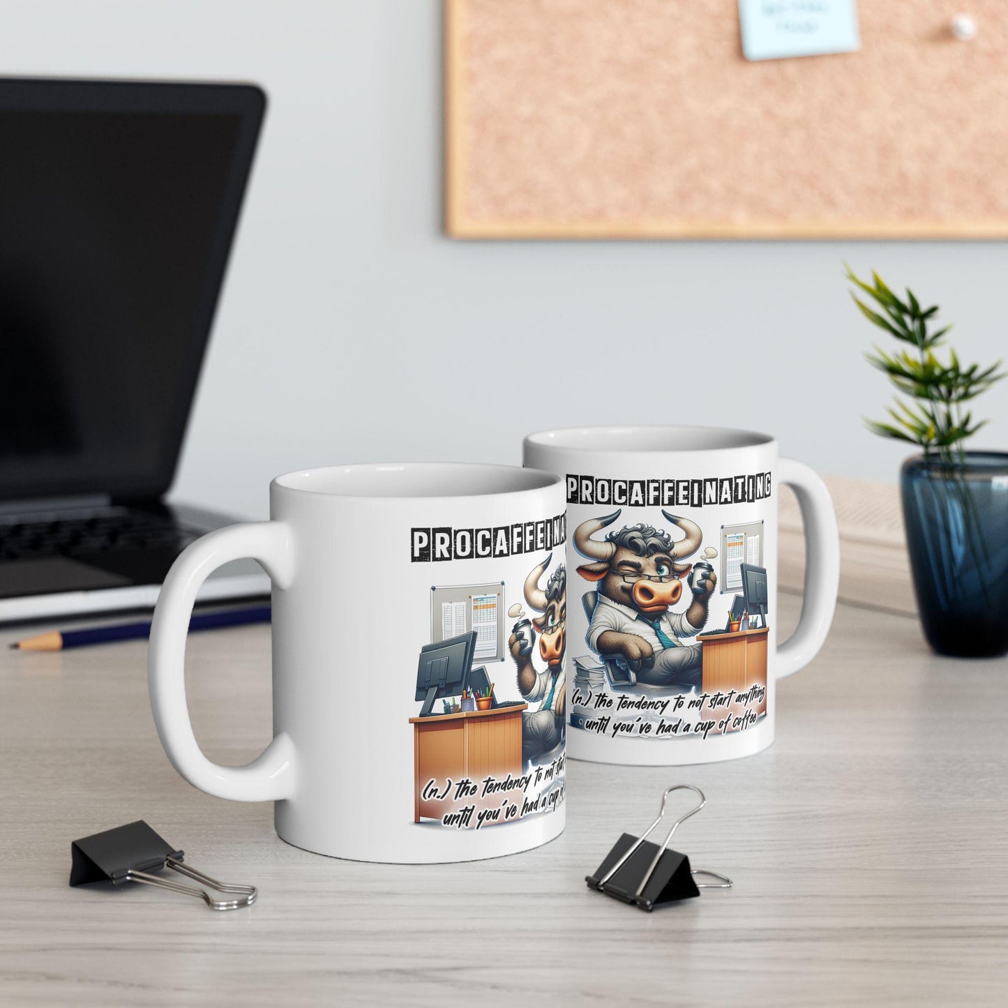 Procaffeinating Bull Coffee Mug | Funny Office Humor Cup (15 oz)