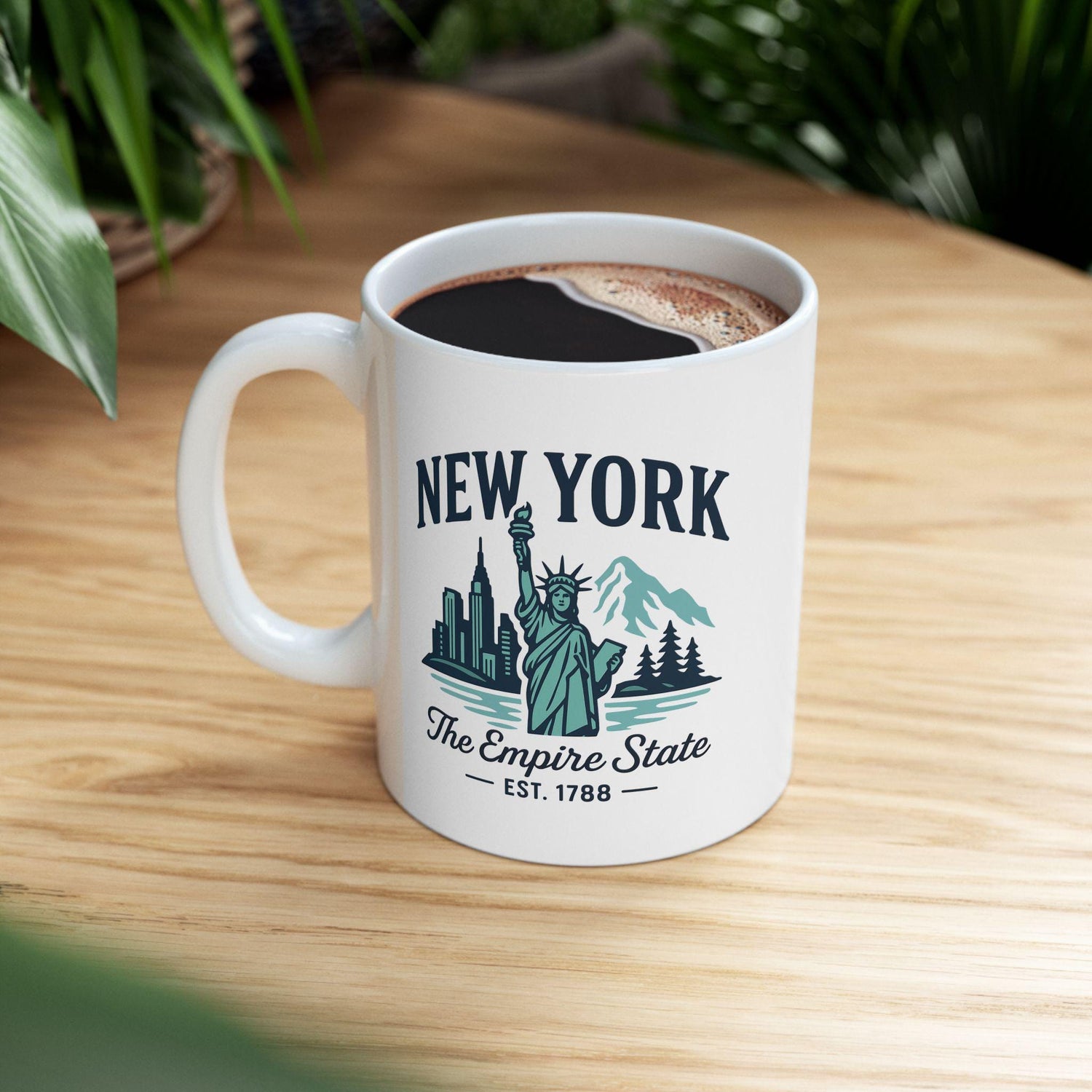 New York Empire State Mug | Statue of Liberty Ceramic Coffee Cup (15 oz)