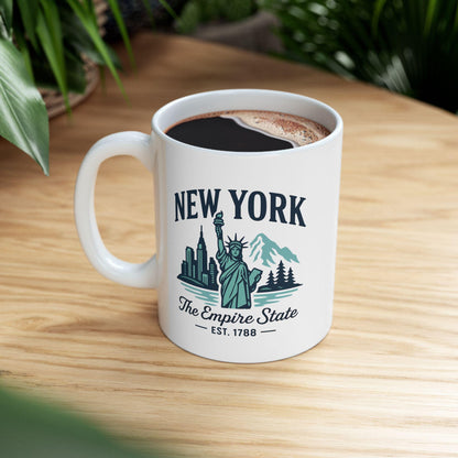 New York Empire State Mug | Statue of Liberty Ceramic Coffee Cup (15 oz)