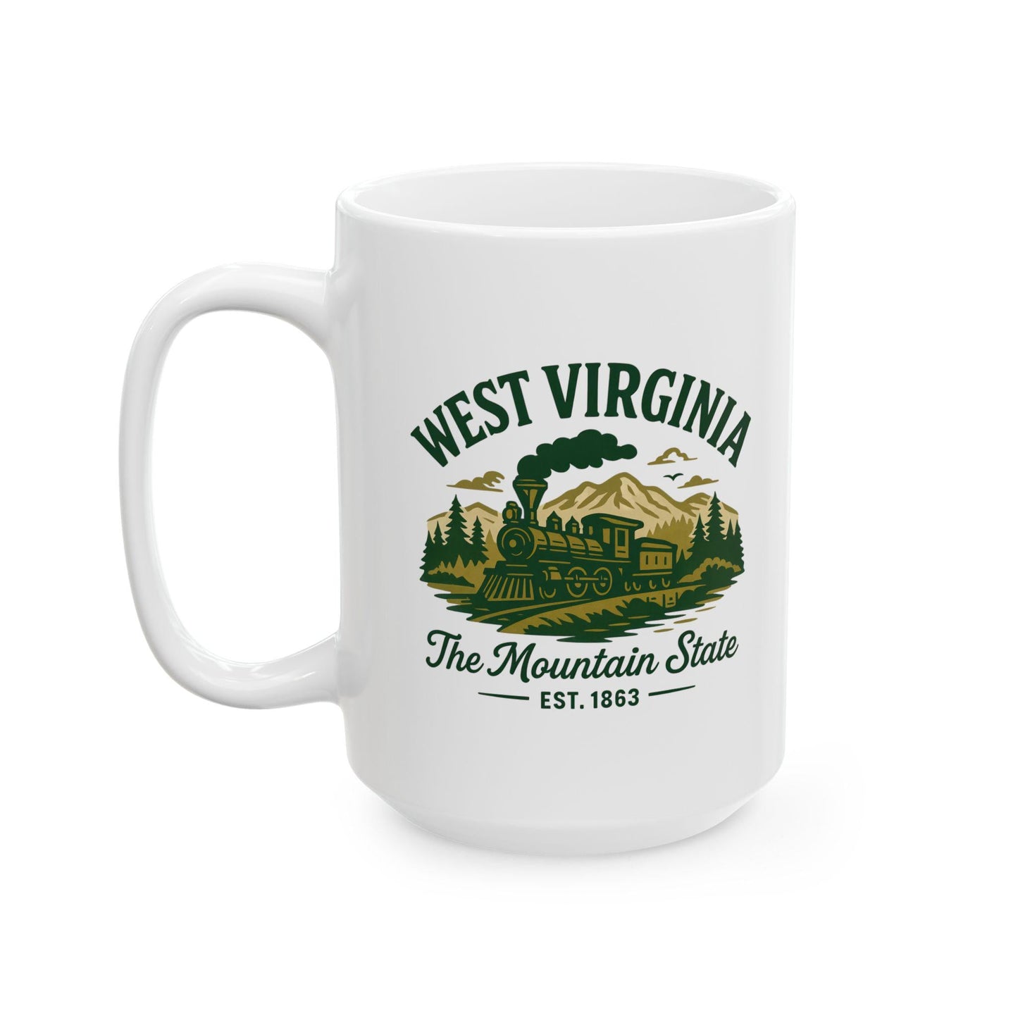 West Virginia Mountain State Train Mug | 15oz Ceramic Coffee Cup