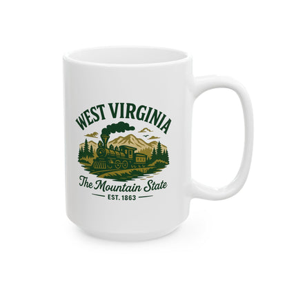West Virginia Mountain State Train Mug | 15oz Ceramic Coffee Cup