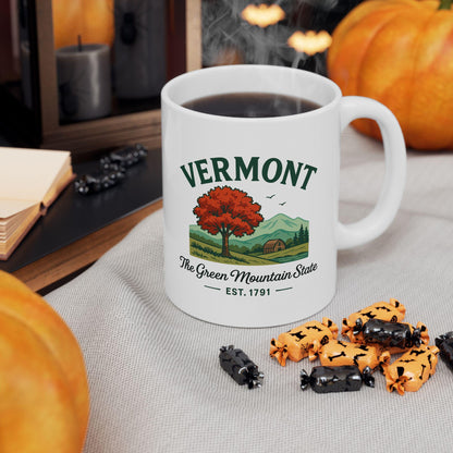 Vermont Green Mountain State Ceramic Mug | Autumn Landscape Coffee Cup (15 oz)