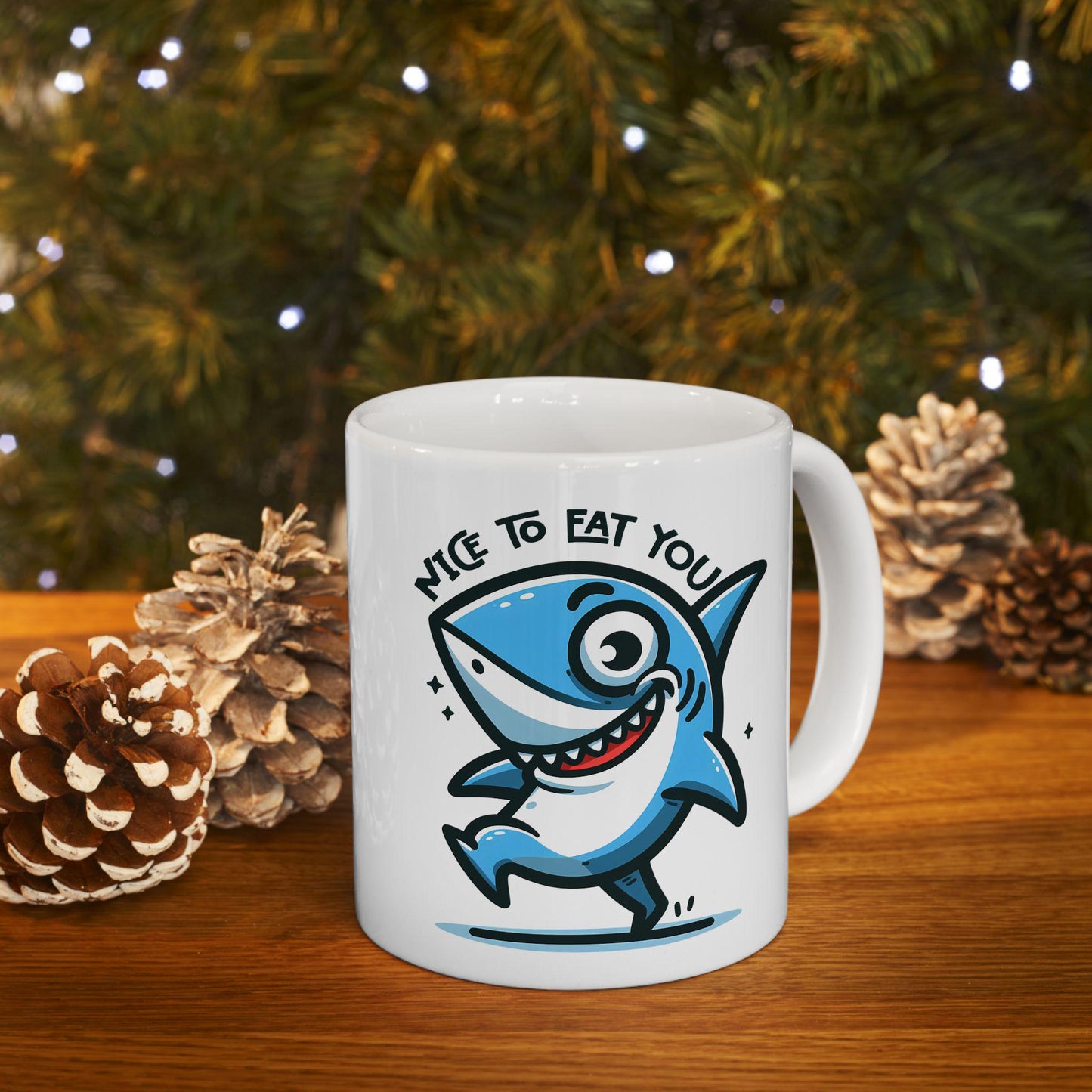 Funny Shark Mug | "Nice To Eat You" Ocean Coffee Cup, 15oz Ceramic