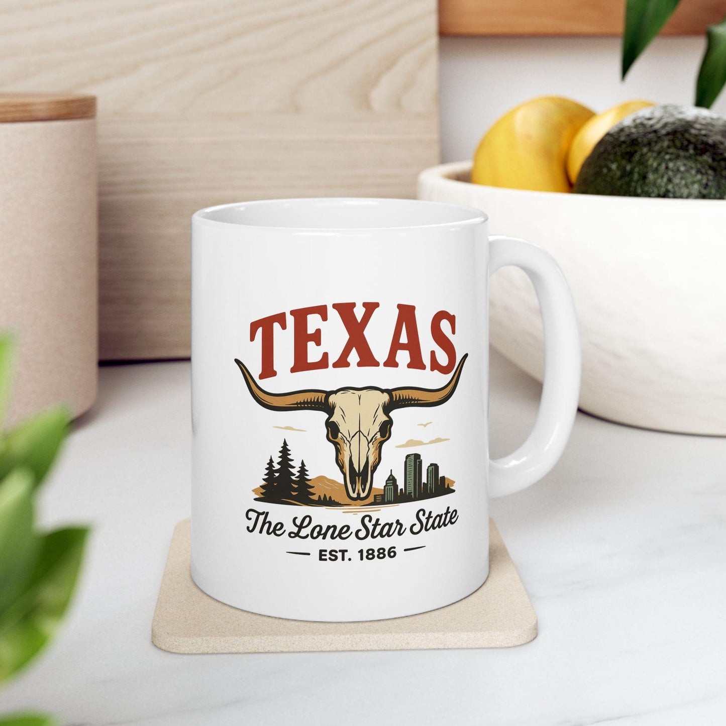 Texas Longhorn Ceramic Mug | Lone Star State Coffee Cup (15 oz)