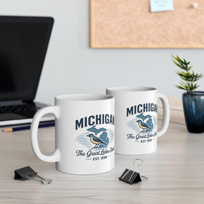 Michigan Great Lakes State Mug | Ceramic Coffee Cup with Bird Design