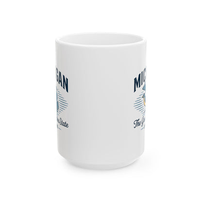 Michigan Great Lakes State Mug | Ceramic Coffee Cup with Bird Design