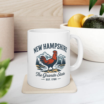New Hampshire Rooster Mug | Granite State Coffee Cup | 15oz Ceramic Drinkware