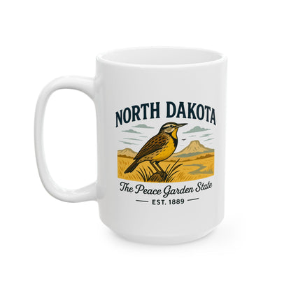 North Dakota Peace Garden State Mug | Western Meadowlark Coffee Cup (15oz Ceramic)