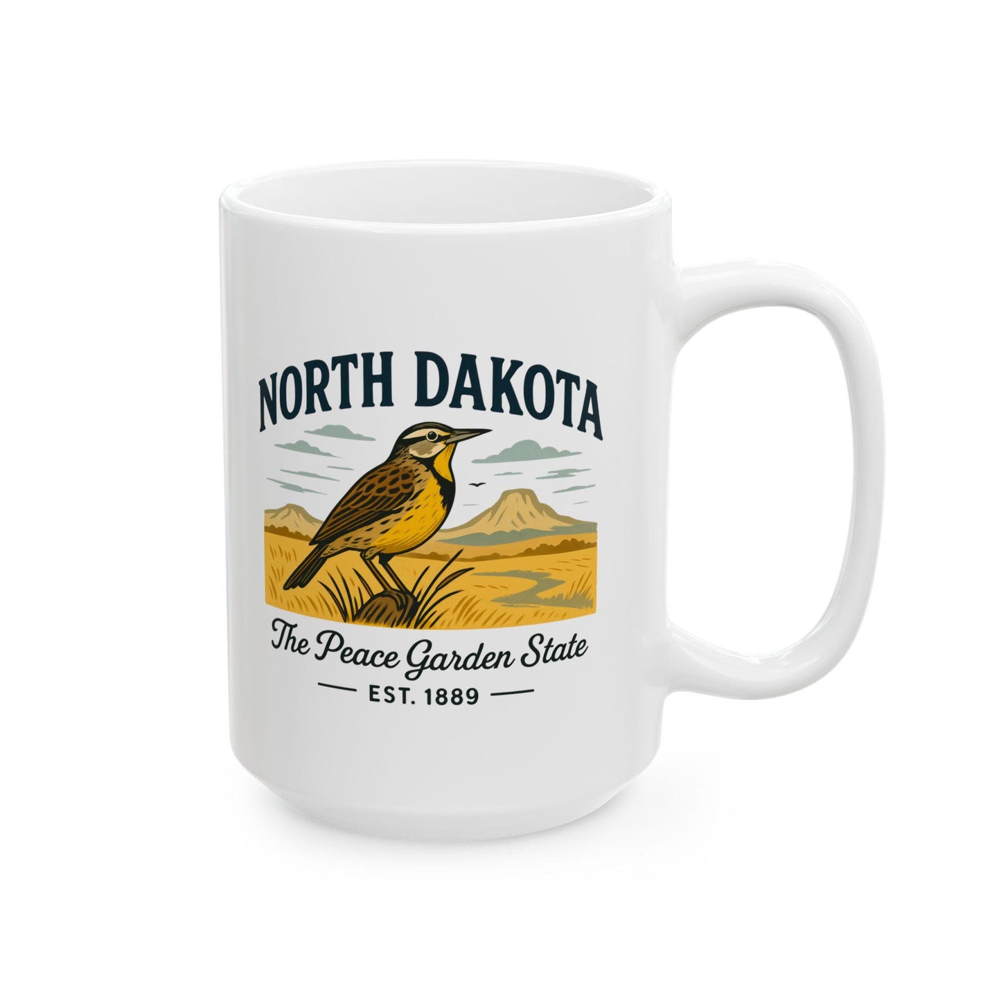 North Dakota Peace Garden State Mug | Western Meadowlark Coffee Cup (15oz Ceramic)