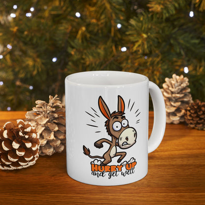 Funny Donkey Get Well Mug | Humorous Cartoon Coffee Cup (15 oz)