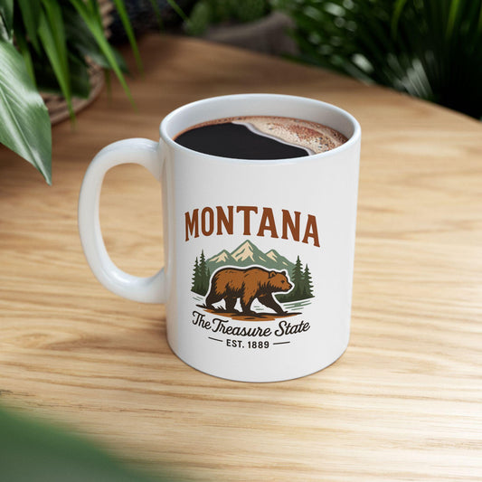 Montana Bear Mountain Ceramic Mug | 15oz Coffee Cup | Adventure Gift