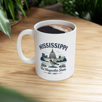 Mississippi Magnolia State Ceramic Mug | 15oz Coffee Cup with State Bird Design