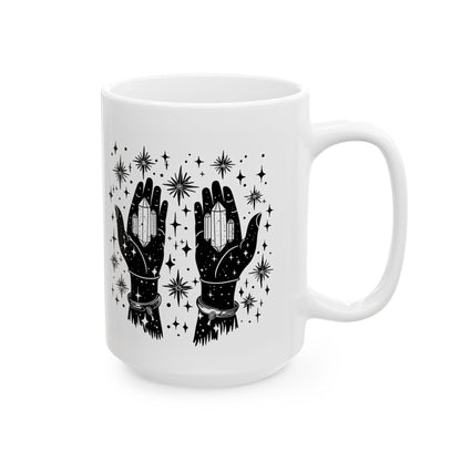 Celestial Hands Crystal Mug | Mystical Stars Ceramic Cup (15 oz)