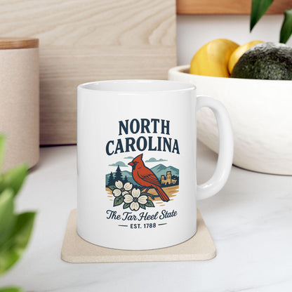 North Carolina Cardinal Mug | Tar Heel State Ceramic Coffee Cup (15oz)