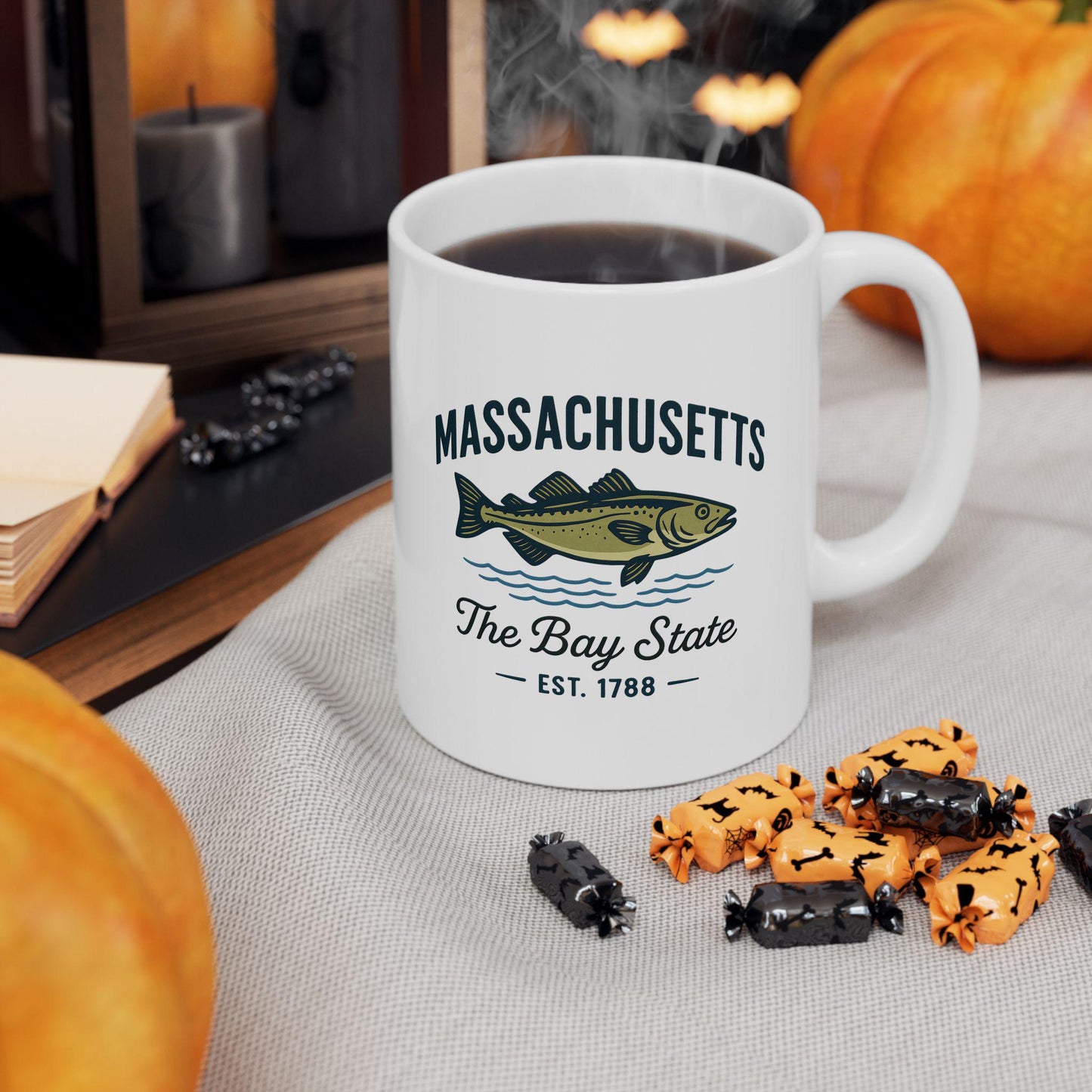 Massachusetts Bay State Fish Mug | Coastal New England Ceramic Coffee Cup