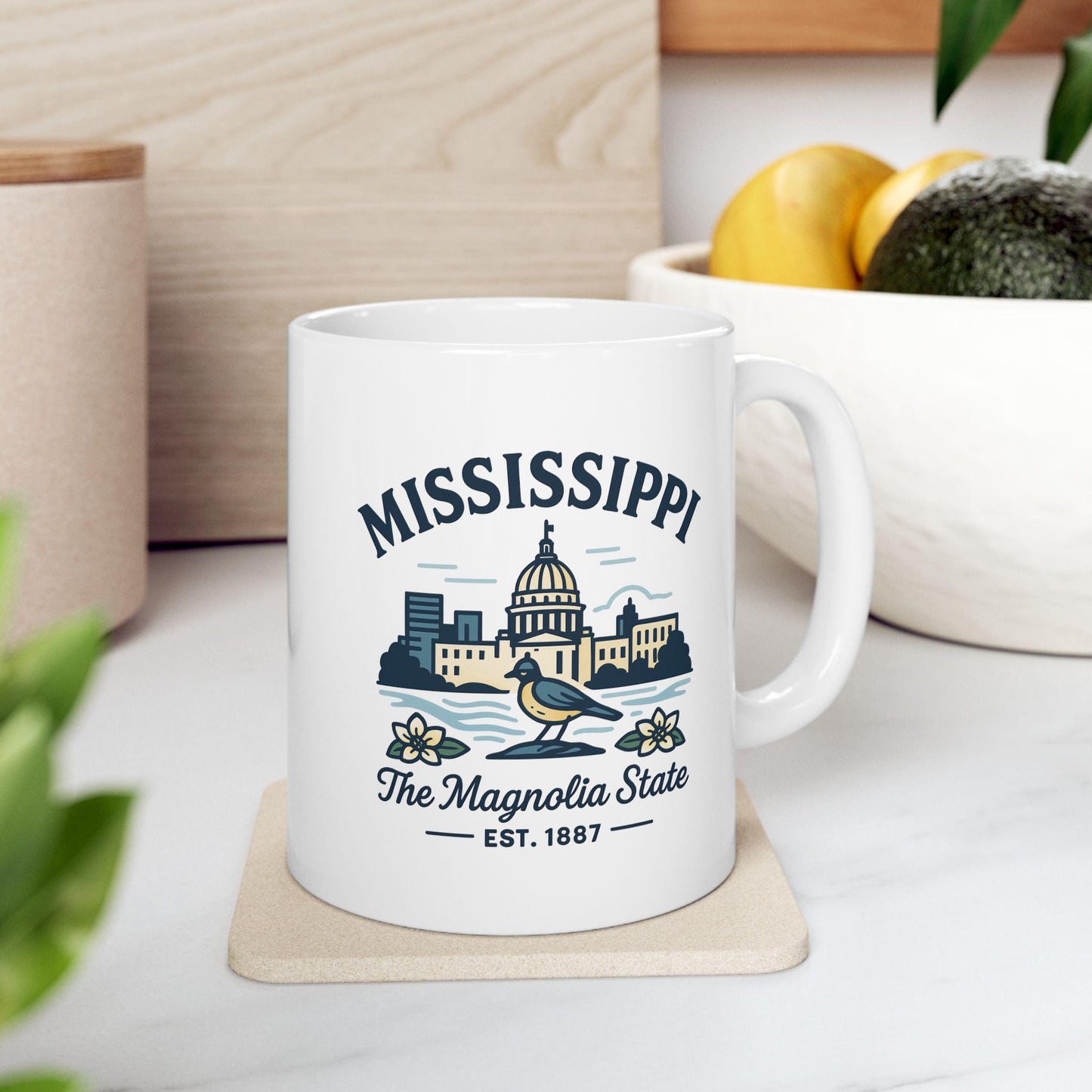 Mississippi Magnolia State Ceramic Mug | 15oz Coffee Cup with State Bird Design