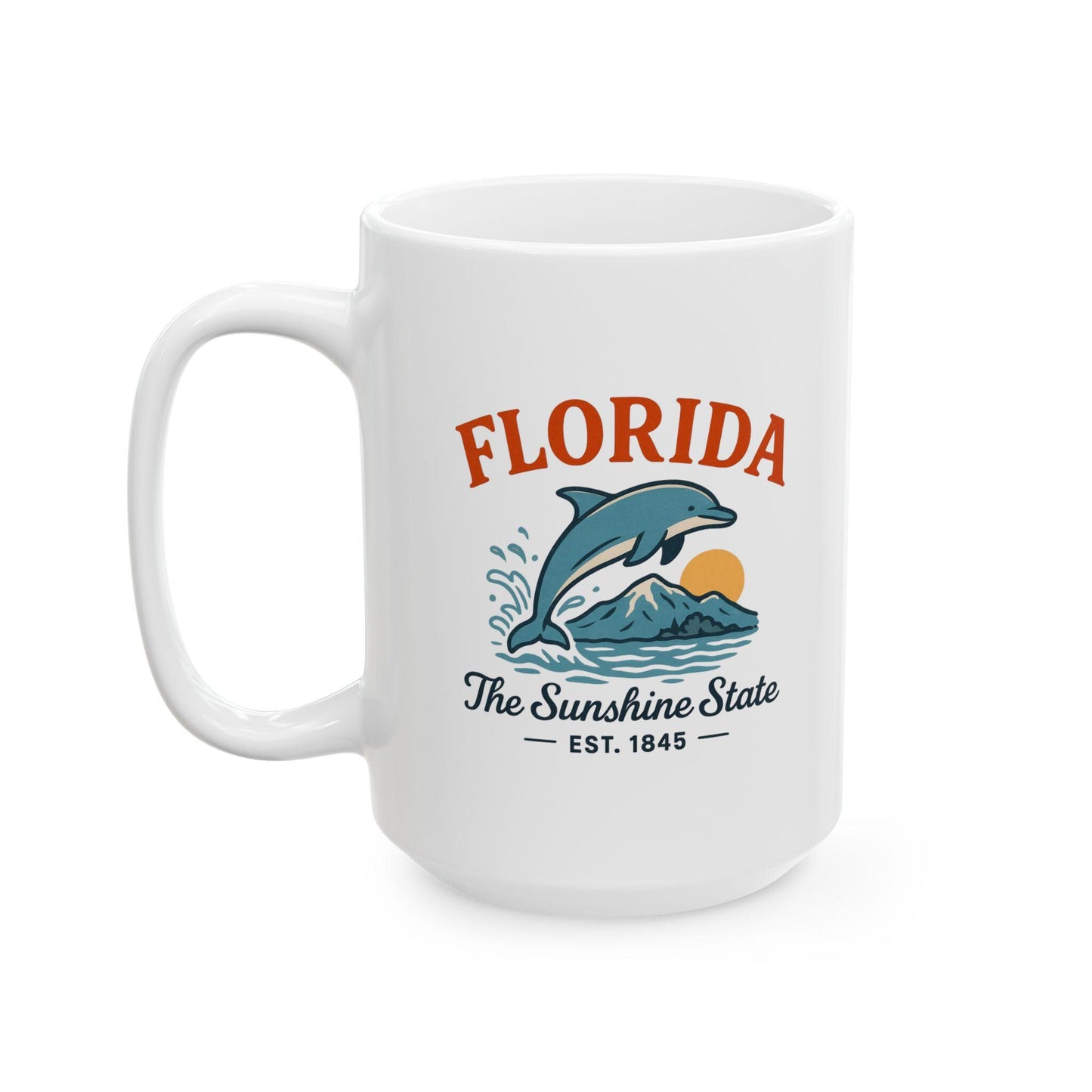 ColorFlow | Florida The Sunshine State Mug | Dolphin Ocean Coffee Cup | 15oz Ceramic Beach Gift
