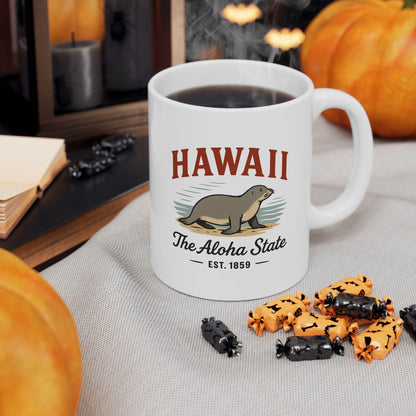ColorFlow | Hawaii The Aloha State Mug | Hawaiian Monk Seal Coffee Cup | 15oz Ceramic Island Gift