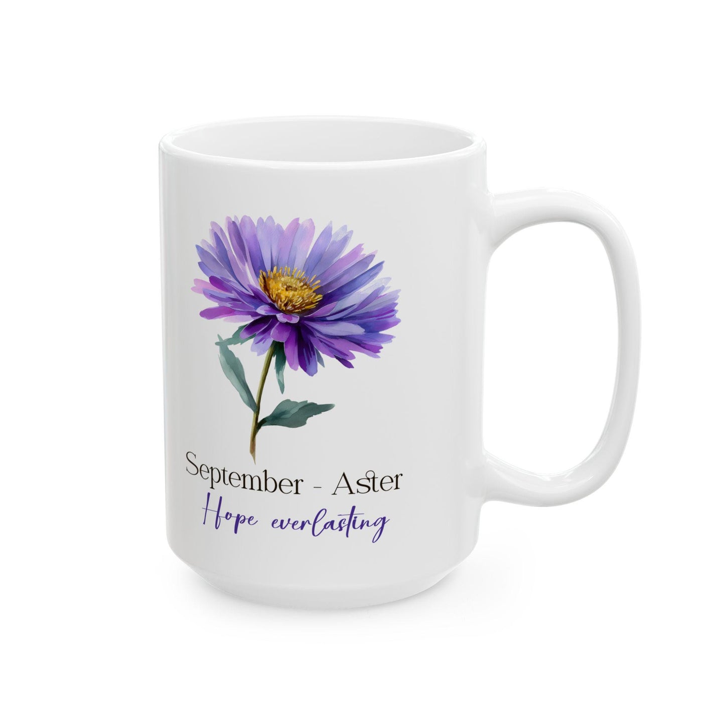 September Aster Floral Mug | 15oz Ceramic Coffee Cup, Autumn Botanical Drinkware