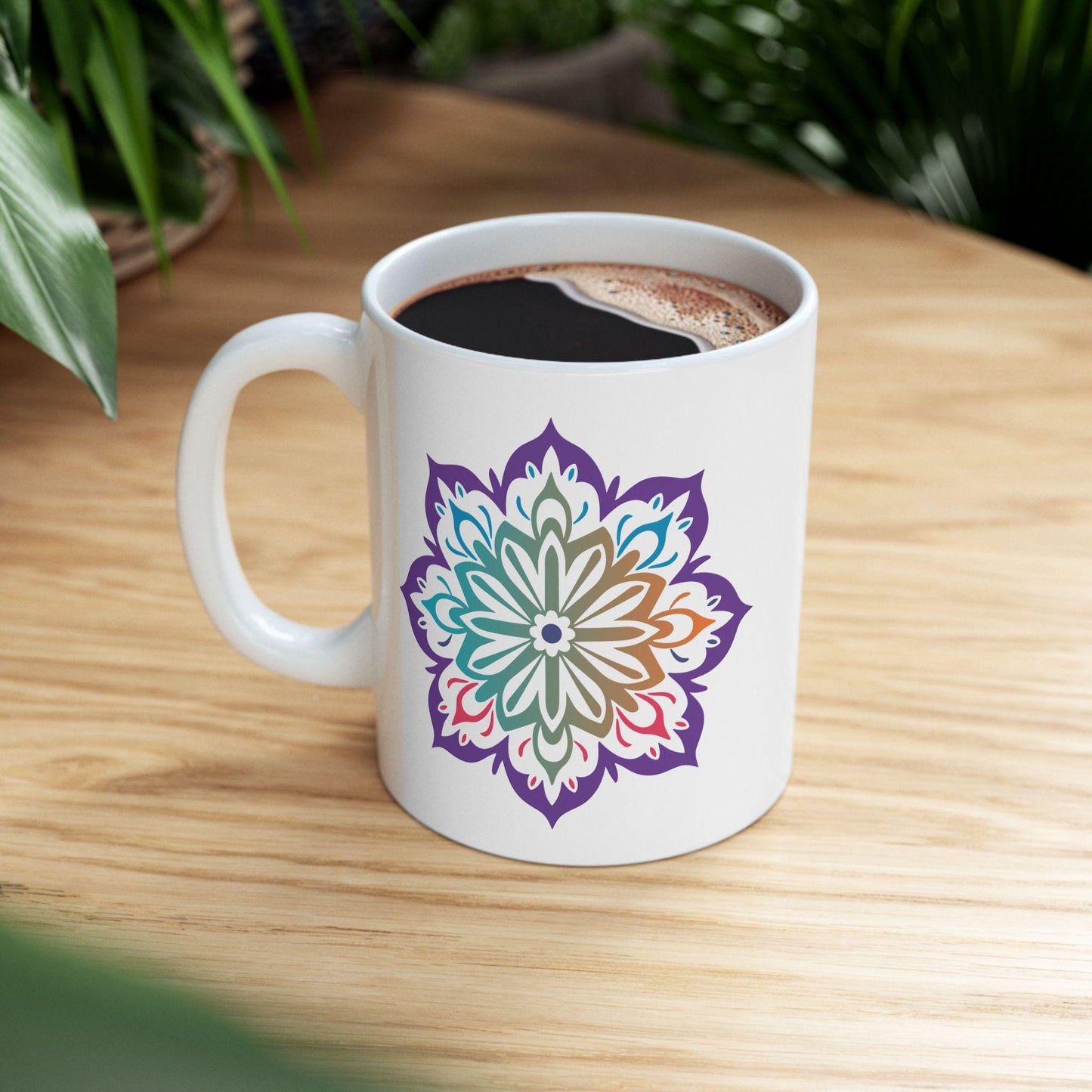 ColorFlow Harmony Bloom Mandala Ceramic Mug | 15oz Boho Gradient Art Coffee Cup