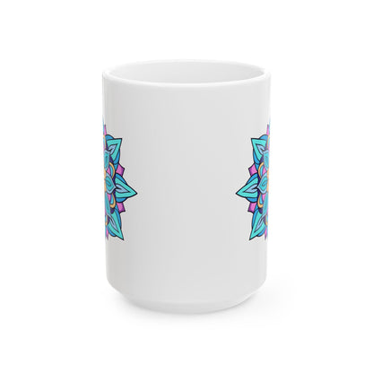 ColorFlow Ceramic Mug | Arctic Bloom Mandala Art Coffee Cup (15 oz)