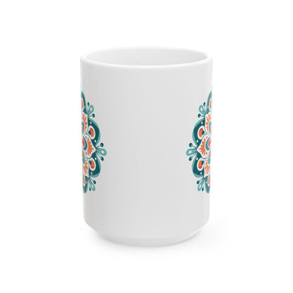 Boho Sunrise Mandala Ceramic Mug | Teal Orange Art Coffee Cup