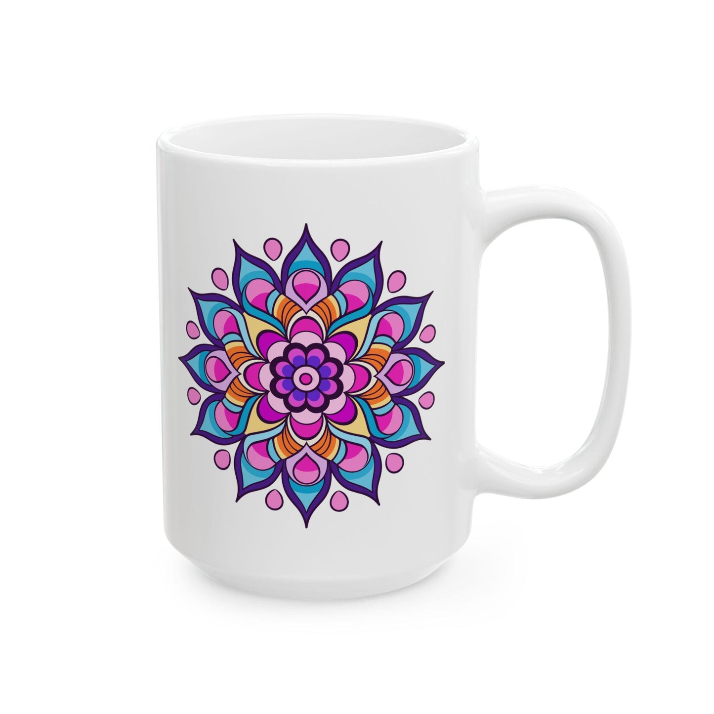 Celestial Mandala Ceramic Mug | 15oz Coffee Cup | Purple Pink Art Beverage Drinkware