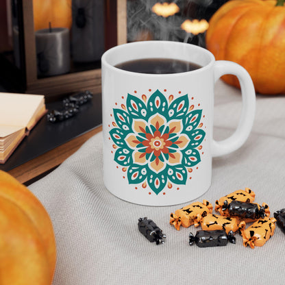 Mandala Ceramic Mug | Teal Terracotta Earth Essence Coffee Cup (15oz)
