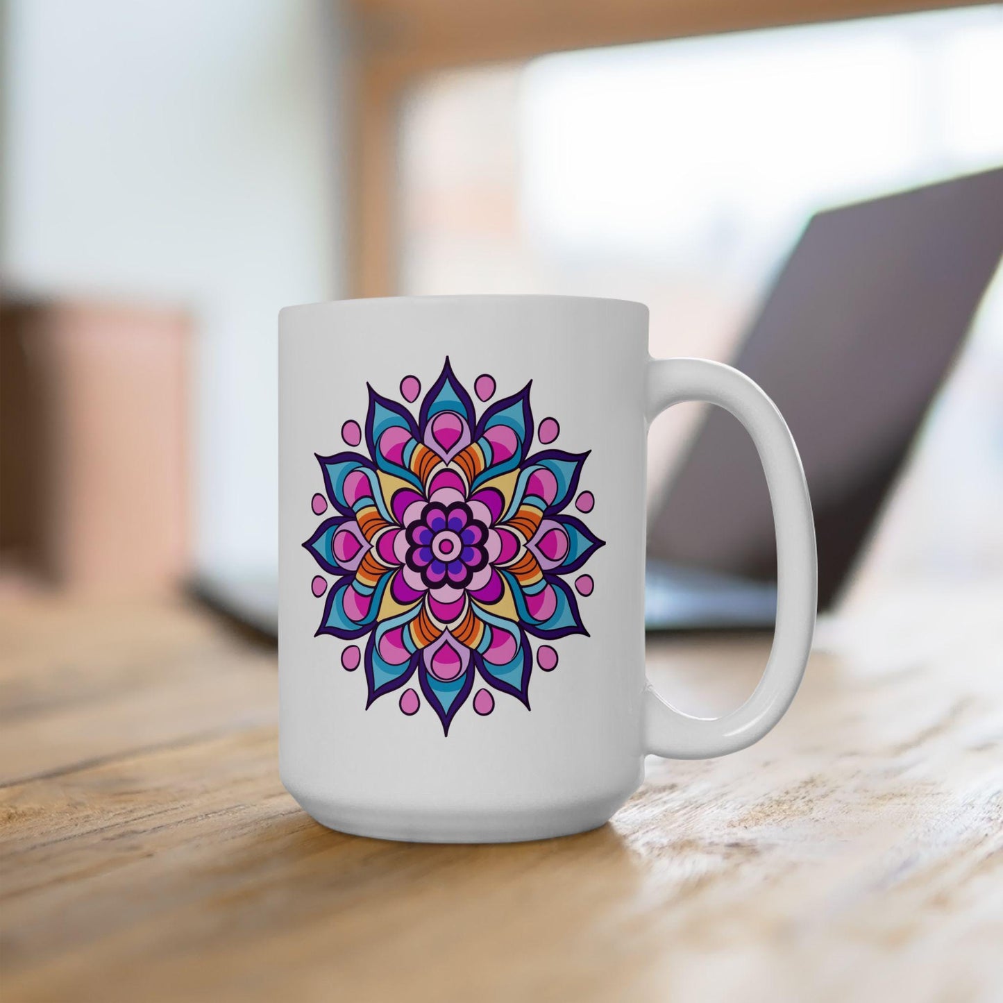 Celestial Mandala Ceramic Mug | 15oz Coffee Cup | Purple Pink Art Beverage Drinkware