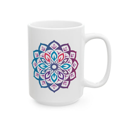 Mystic Aura Mandala Ceramic Mug | Blue Purple Boho Coffee Cup