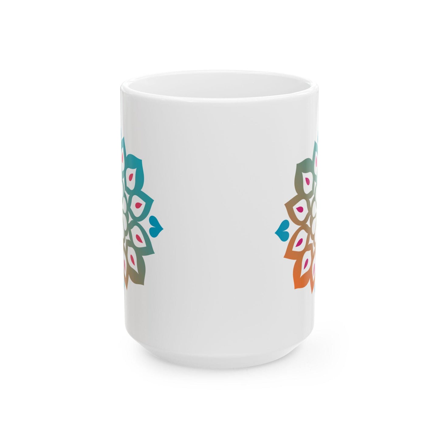 ColorFlow Mandala Ceramic Mug | 15oz Teal Orange Art Coffee Cup