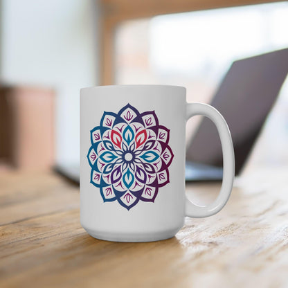 Mystic Aura Mandala Ceramic Mug | Blue Purple Boho Coffee Cup