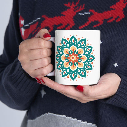 Mandala Ceramic Mug | Teal Terracotta Earth Essence Coffee Cup (15oz)