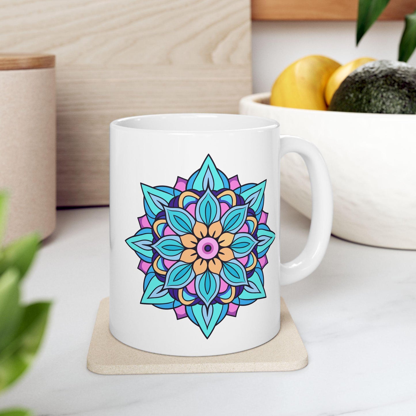 ColorFlow Ceramic Mug | Arctic Bloom Mandala Art Coffee Cup (15 oz)