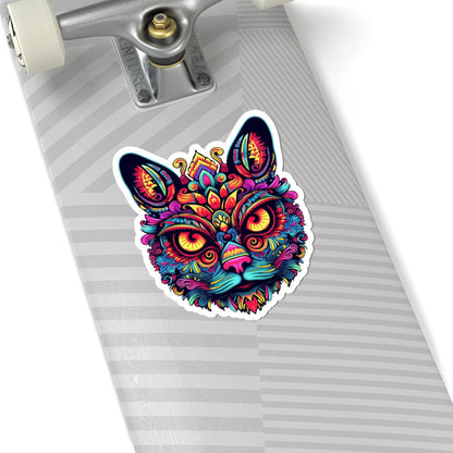 Psychedelic Cat Sticker | Trippy Boho Feline Vinyl Decal (Waterproof)