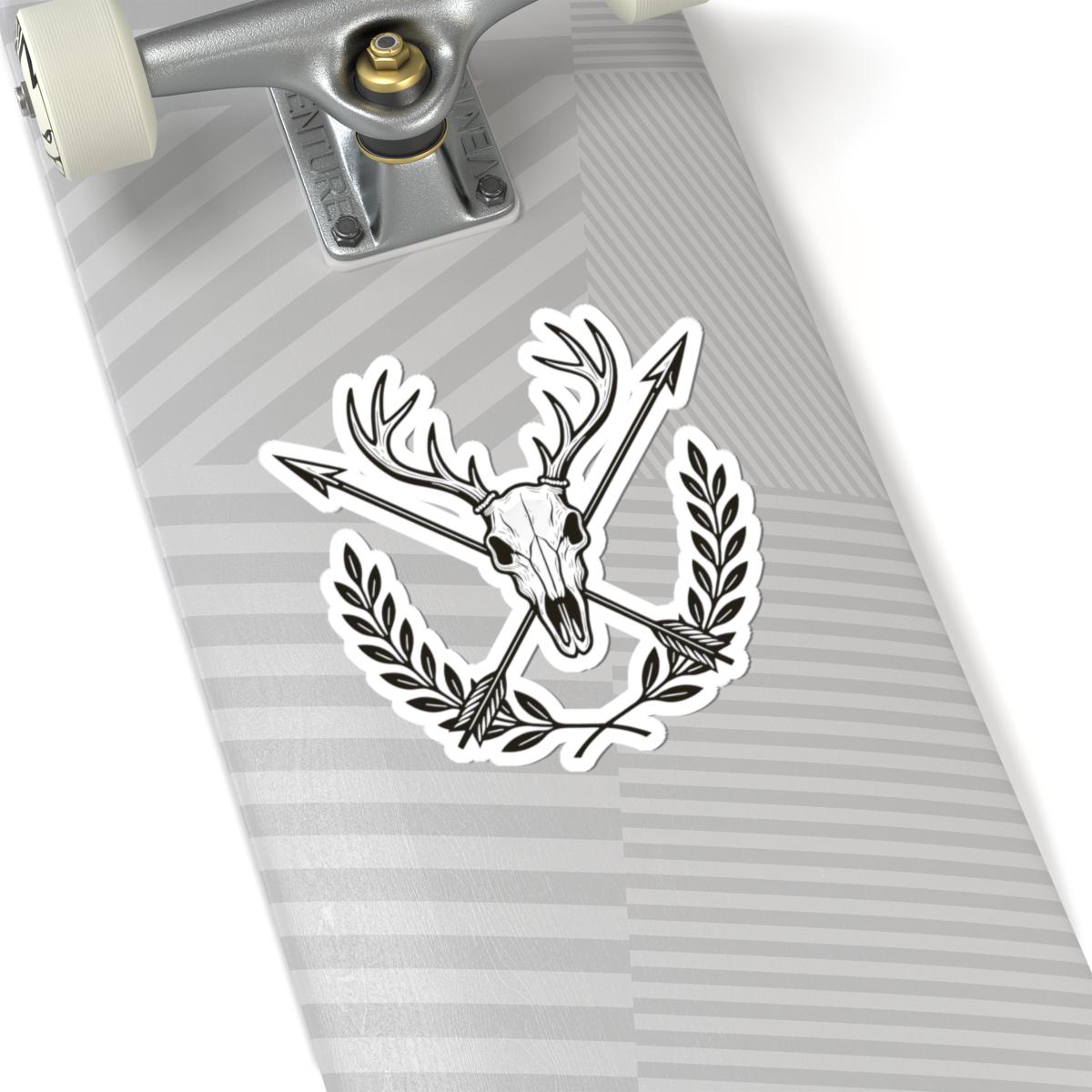 Deer Skull Sticker | Crossed Arrows, Laurel Decal | Hunting, Western Gothic Vinyl Art