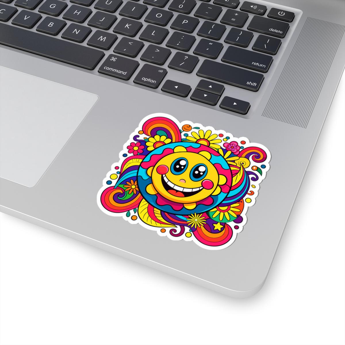 Groovy Flower Power Smiley Sticker | Retro Sun Face Vinyl Decal