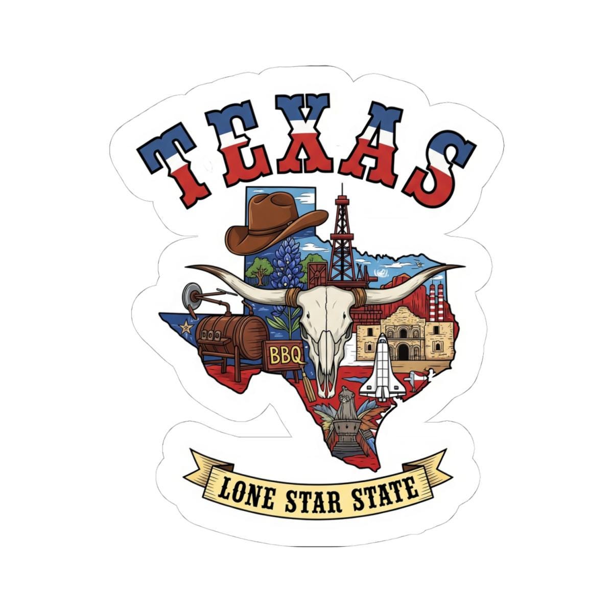 Texas Lone Star State Sticker Pack | BBQ Skull Bluebonnet Art (Waterproof Vinyl)
