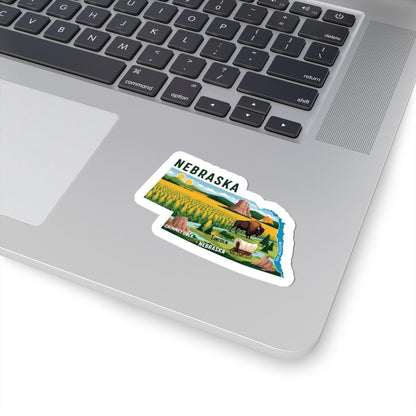 Nebraska Bison Cornfield Vinyl Sticker | Waterproof State Decal (USA Made)
