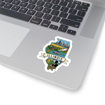 Illinois State Vinyl Sticker | Chicago Skyline, Cornfields, Riverboat Art (Waterproof)