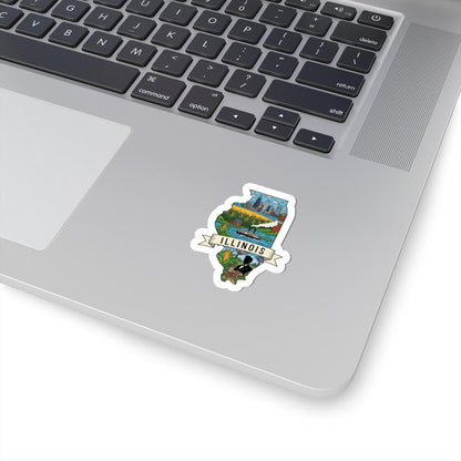 Illinois State Vinyl Sticker | Chicago Skyline, Cornfields, Riverboat Art (Waterproof)
