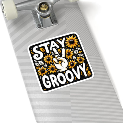 Stay Groovy Peace Sign Sticker | Retro Sunflower Boho Vinyl Decal