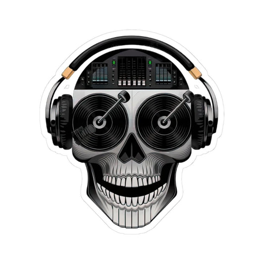 DJ Skull Sticker | Turntable Eyes, Headphones, Mixer Art (Waterproof Vinyl)