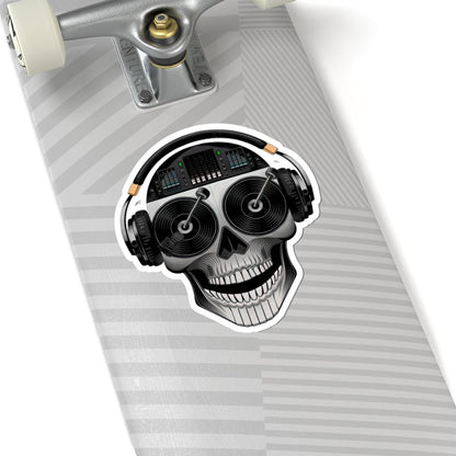 DJ Skull Sticker | Turntable Eyes, Headphones, Mixer Art (Waterproof Vinyl)